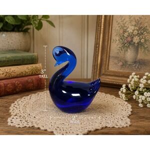 Vintage Cobalt Blue Art Glass Swan Figurine Mini Bird Paperweight 3" Decor